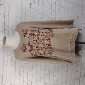 Zenergy by Chico's Applique Sweatshirt 2 L Scoop Neck Tunic Pullover Long Sleeve